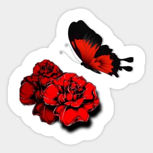 Cute red butterfly and roses t-shirts Sticker